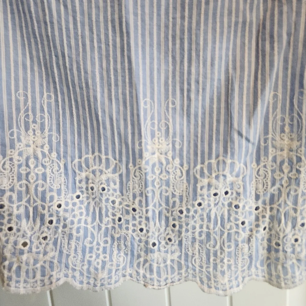 Blue and White Striped Blouse with Lace Hem From Revolve - Picture 4 of 8